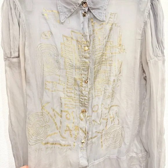 The People Of The Labyrinths 100% Silk Button Down Long Sleeve Sheer Blouse - Picture 2 of 6